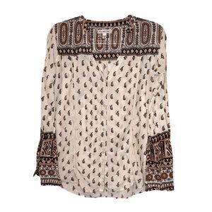 Billabong V-Neck Bell Sleeve Paisley Blouse Size M Bohemian Festival Whimsygoth